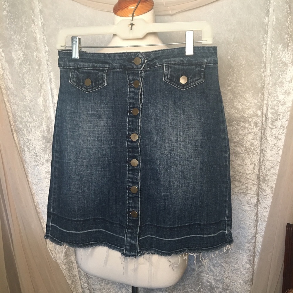 Abound Denim Skirt Raw Hem Button Front Size 2